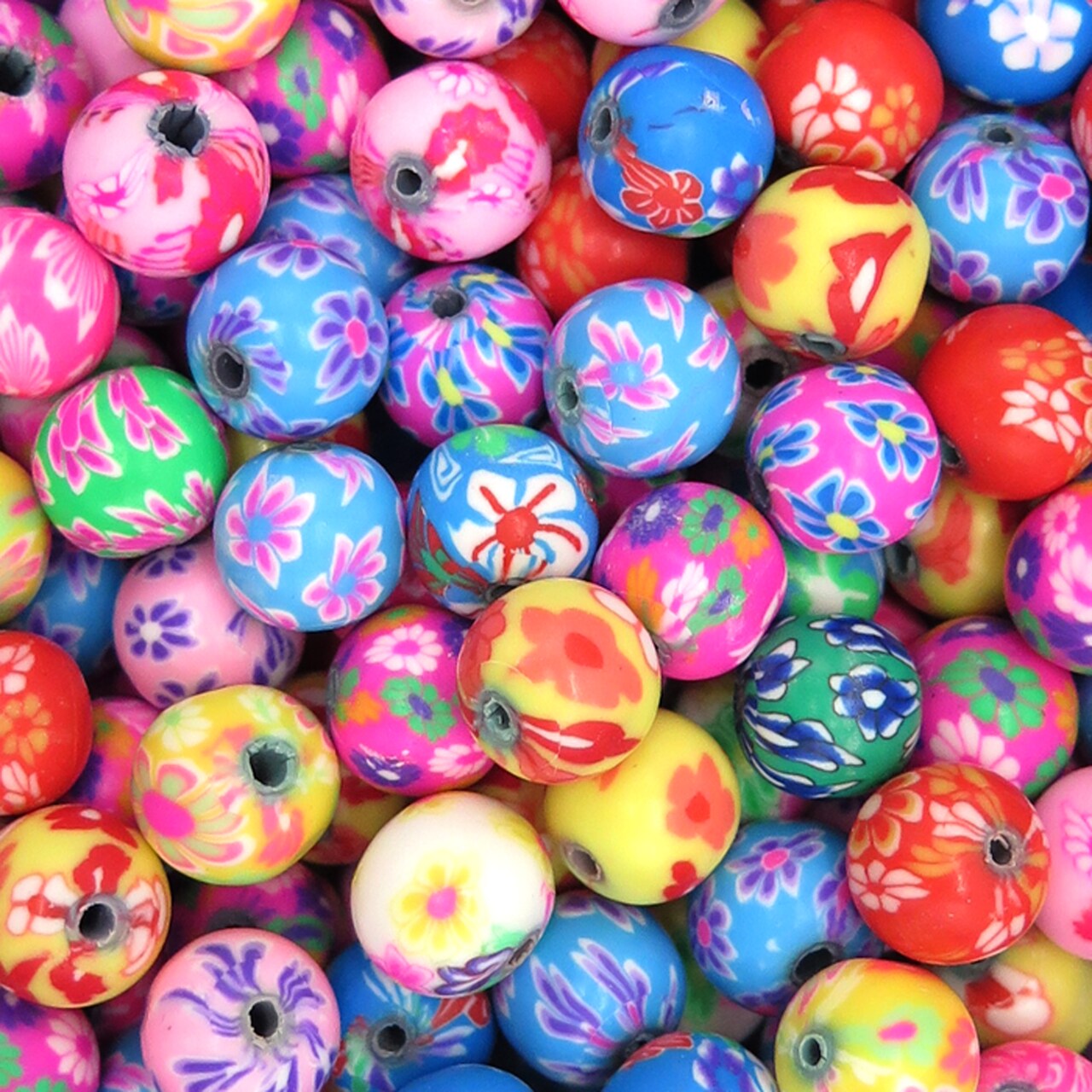 Handmade Polymer Clay Round Flower Beads ~ 10mm (K115 (16x)